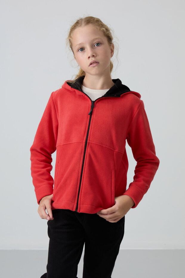 Standart Fit Kapüşonlu 2'li Paket İndigo-Fiesta Polar Kız Çocuk Sweatshirt - 75152 - 3