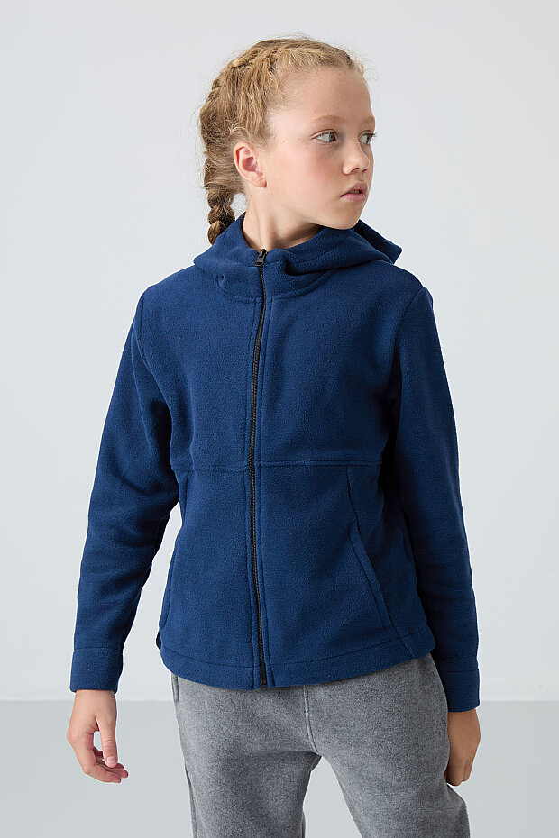 Standart Fit Kapüşonlu 2'li Paket İndigo-Fiesta Polar Kız Çocuk Sweatshirt - 75152 - 4