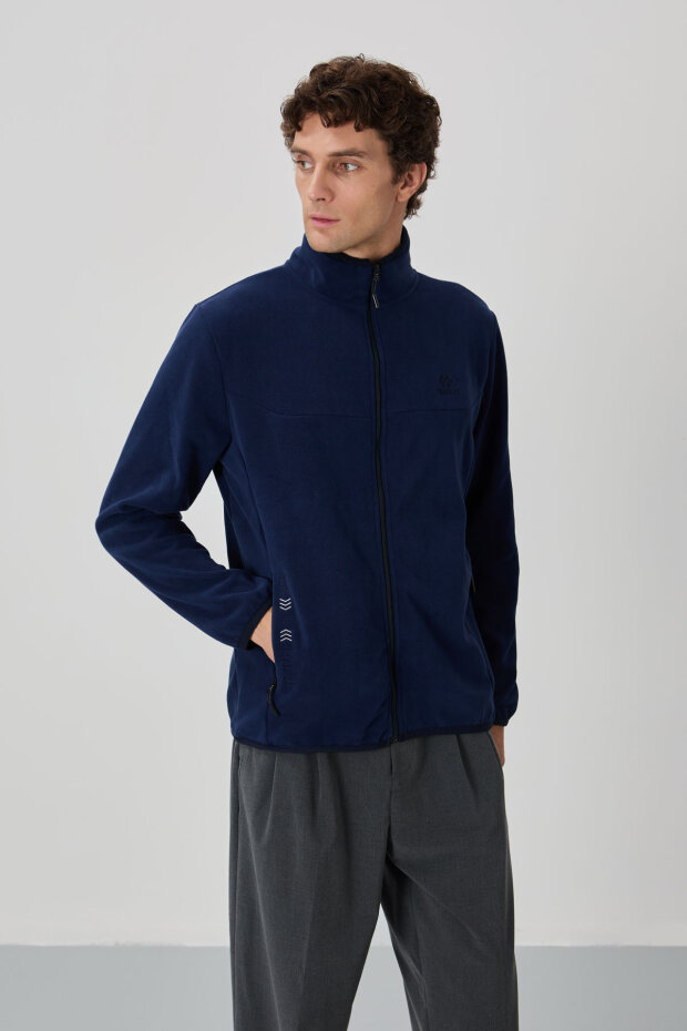 Standart Kalıp Dik Yaka 2'li Paket İndigo-Mint Yeşili Erkek Polar Sweatshirt - 87992 - 4