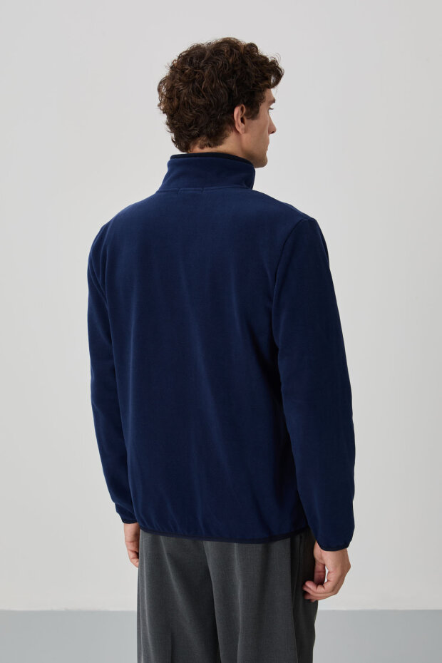 Standart Kalıp Dik Yaka 2'li Paket İndigo-Mint Yeşili Erkek Polar Sweatshirt - 87992 - 6