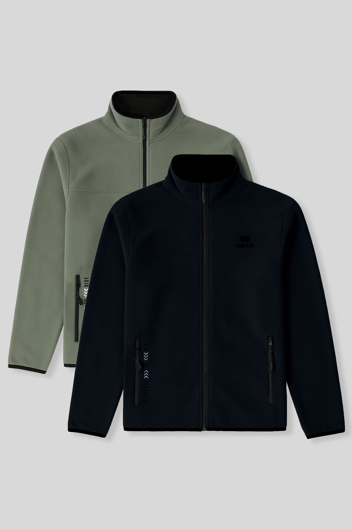 Standart Kalıp Dik Yaka 2'li Paket Lacivert-Çağla Erkek Polar Sweatshirt - 87992 - TOMMYLIFE