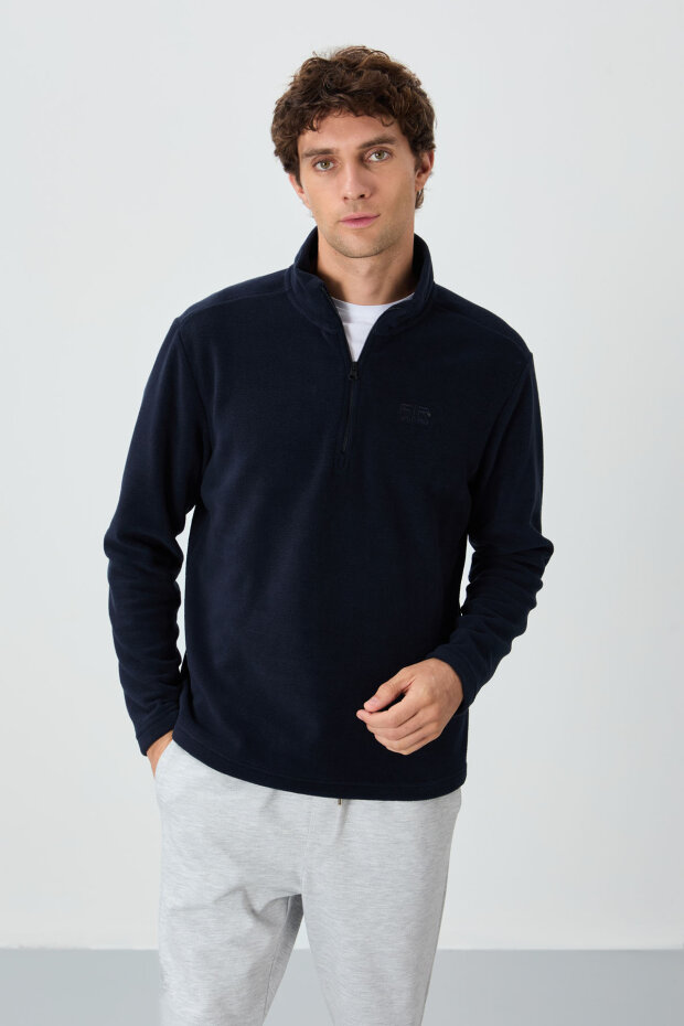 Standart Kalıp Dik Yaka 2'li Paket Lacivert-Fiesta Erkek Polar Sweatshirt - 88310 - 5
