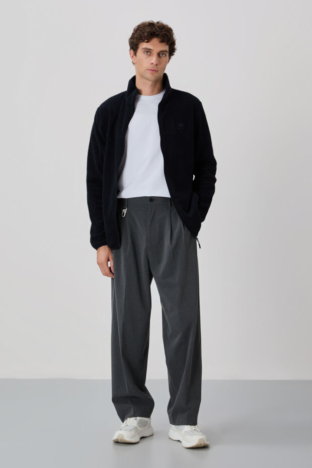 Standart Kalıp Dik Yaka 2'li Paket Lacivert-Gri Melanj Erkek Polar Sweatshirt - 87992 - 3