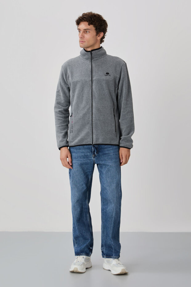 Standart Kalıp Dik Yaka 2'li Paket Lacivert-Gri Melanj Erkek Polar Sweatshirt - 87992 - 2