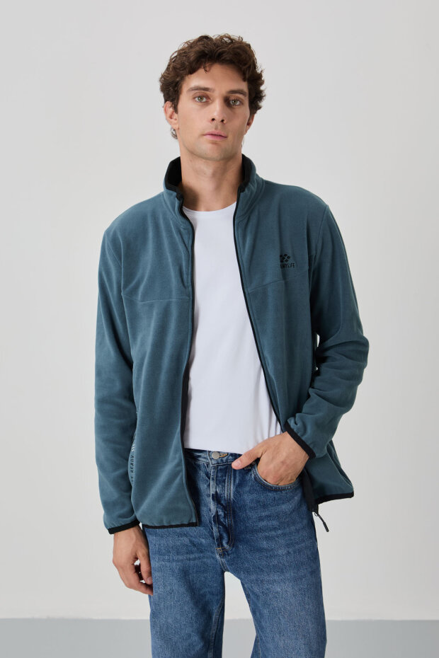 Standart Kalıp Dik Yaka 2'li Paket Petrol-Ekru Erkek Polar Sweatshirt - 87992 - 3