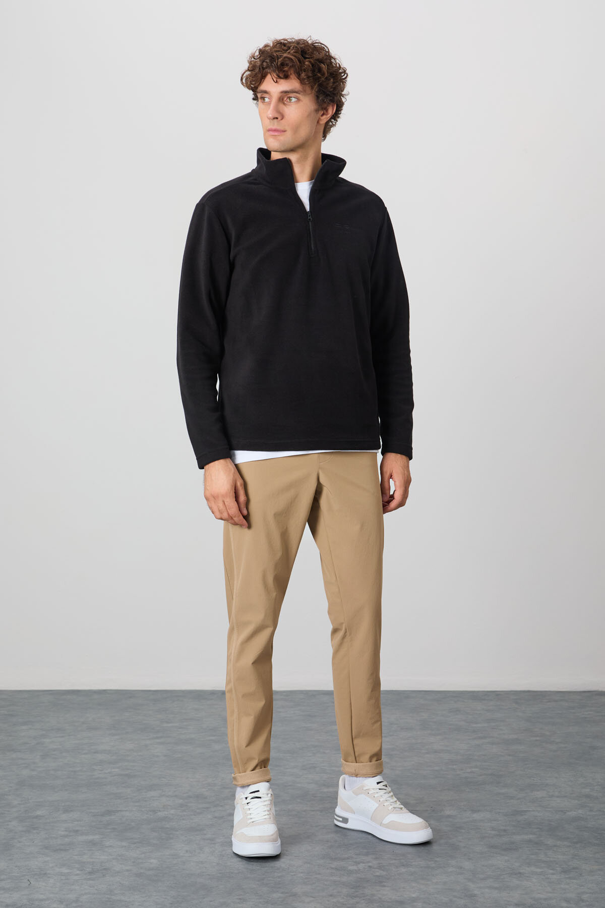 Standart Kalıp Dik Yaka 2'li Paket Siyah-Çağla Erkek Polar Sweatshirt - 88310 - Air Jones (1)