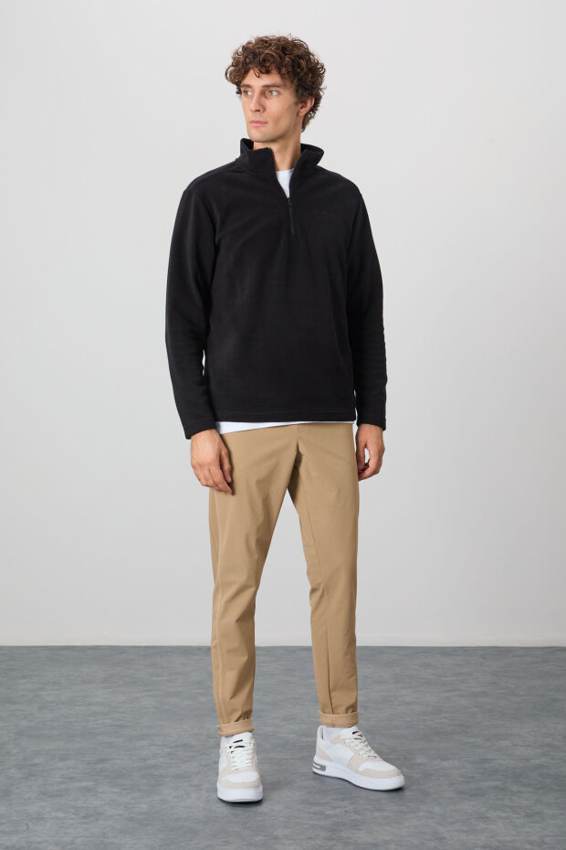 Standart Kalıp Dik Yaka 2'li Paket Siyah-Çağla Erkek Polar Sweatshirt - 88310 - 2