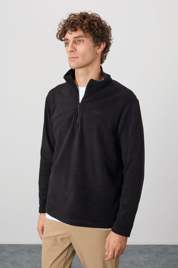 Standart Kalıp Dik Yaka 2'li Paket Siyah-Çağla Erkek Polar Sweatshirt - 88310 - 4