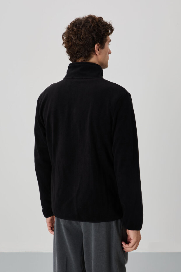 Standart Kalıp Dik Yaka 2'li Paket Siyah-Gri Melanj Erkek Polar Sweatshirt - 87992 - 5