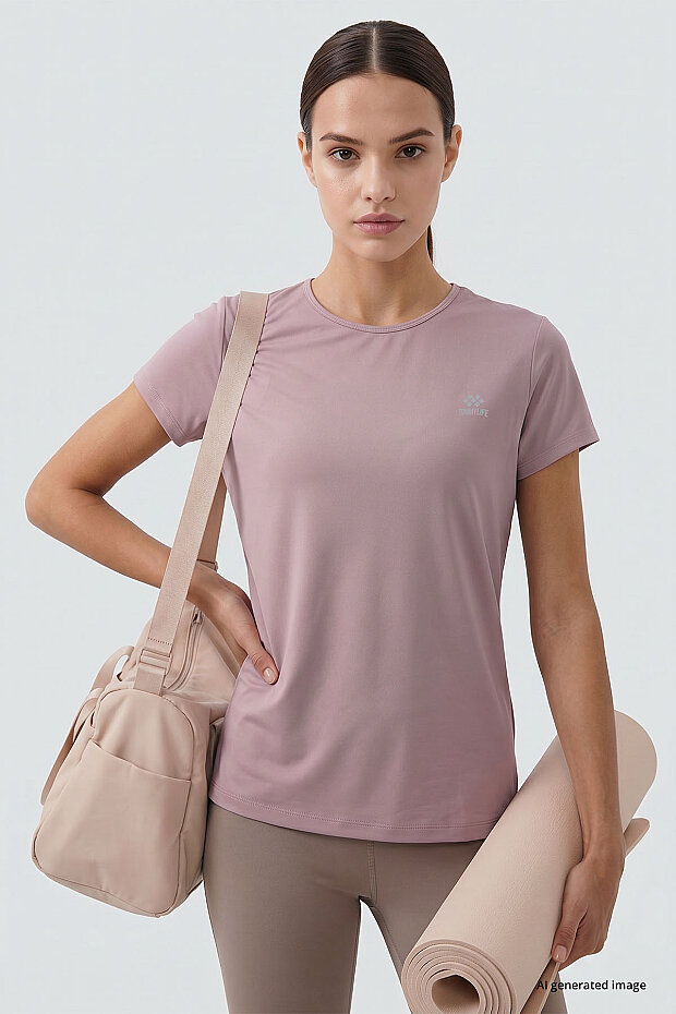 Standart Kalıp O Yaka 2'li Paket Gül Kurusu-Limon Kadın T-Shirt - 97144 - 4