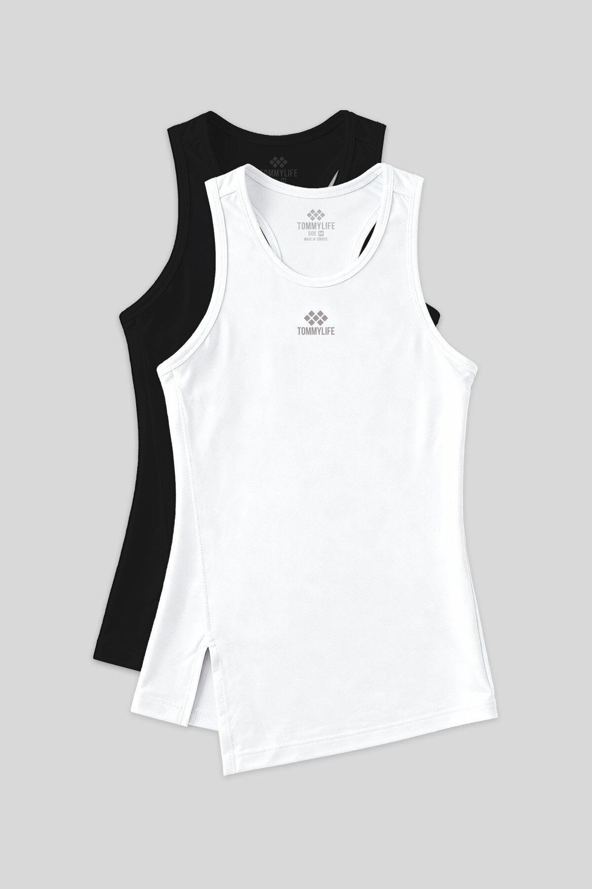 Standart Kalıp O Yaka 2'li Paket Siyah-Beyaz Kadın Spor Atlet - 97256 - TOMMYLIFE