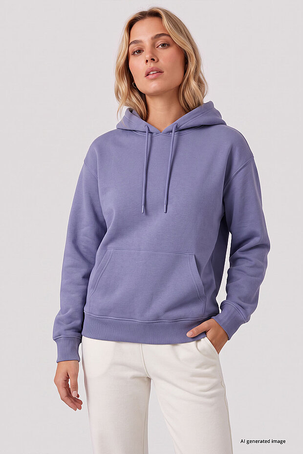 Standart Kapüşonlu 2'li Paket Ekru-Eflatun Kadın Sweatshirt - 97321 - 3