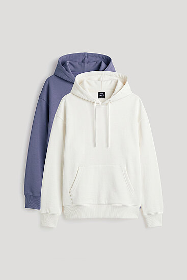 Standart Kapüşonlu 2'li Paket Ekru-Eflatun Kadın Sweatshirt - 97321 
