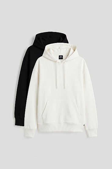 Standart Kapüşonlu 2'li Paket Siyah-Ekru Kadın Sweatshirt - 97321 