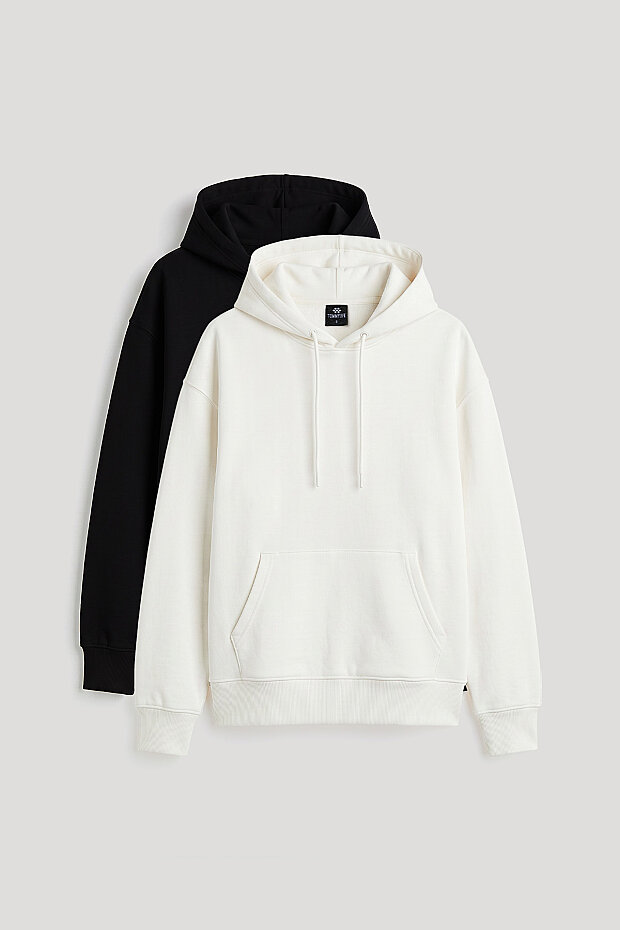 Standart Kapüşonlu 2'li Paket Siyah-Ekru Kadın Sweatshirt - 97321 - 1