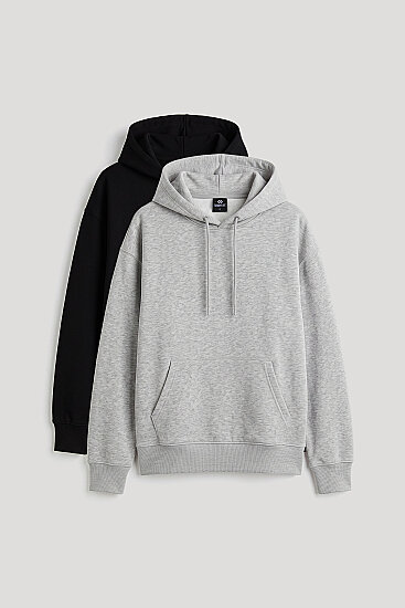 Standart Kapüşonlu 2'li Paket Siyah-Gri Melanj Kadın Sweatshirt - 97321 