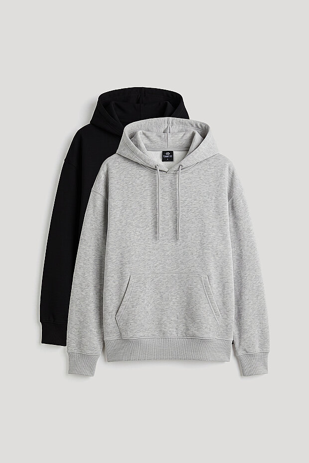 Standart Kapüşonlu 2'li Paket Siyah-Gri Melanj Kadın Sweatshirt - 97321 - 1