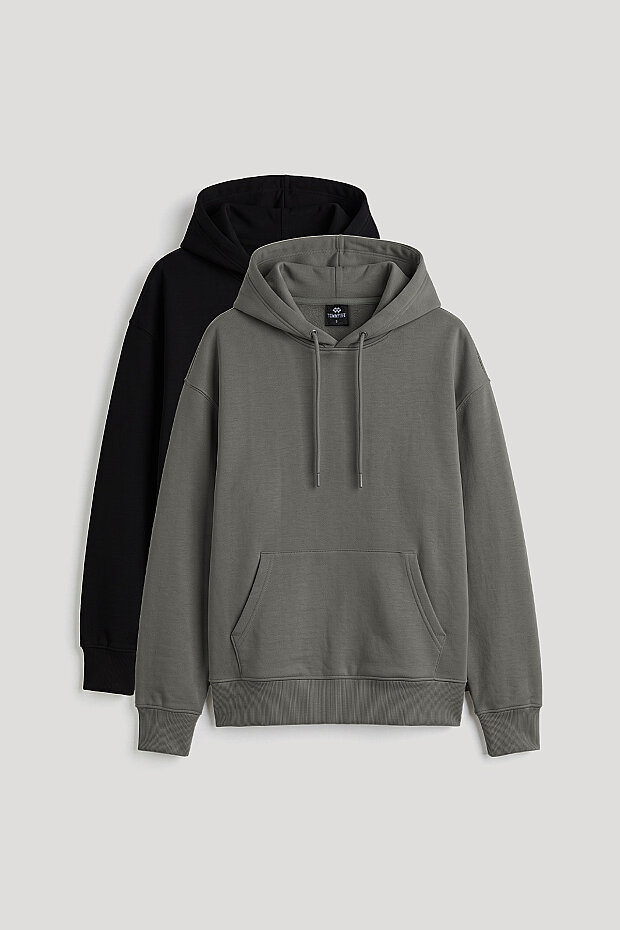 Standart Kapüşonlu 2'li Paket Siyah-Haki Kadın Sweatshirt - 97321 - 1