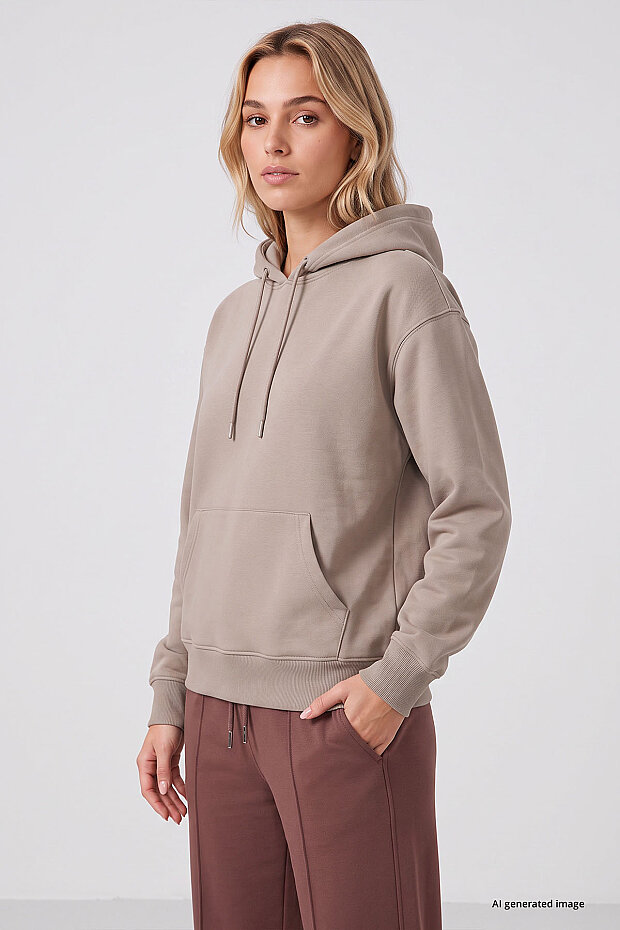 Standart Kapüşonlu 3'lü Paket Ekru-Yaban Gülü-Koyu Bej Kadın Sweatshirt - 97321 - 4