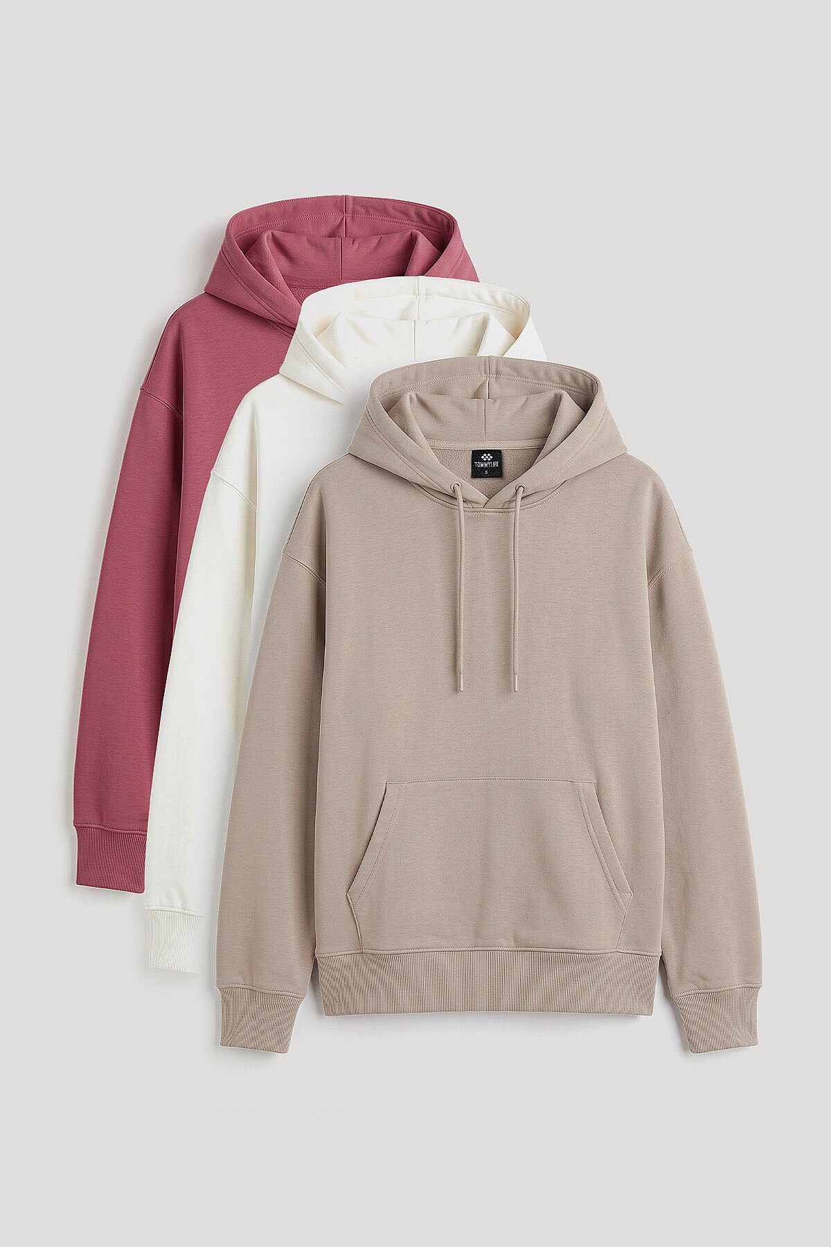 Standart Kapüşonlu 3'lü Paket Ekru-Yaban Gülü-Koyu Bej Kadın Sweatshirt - 97321 - TOMMYLIFE