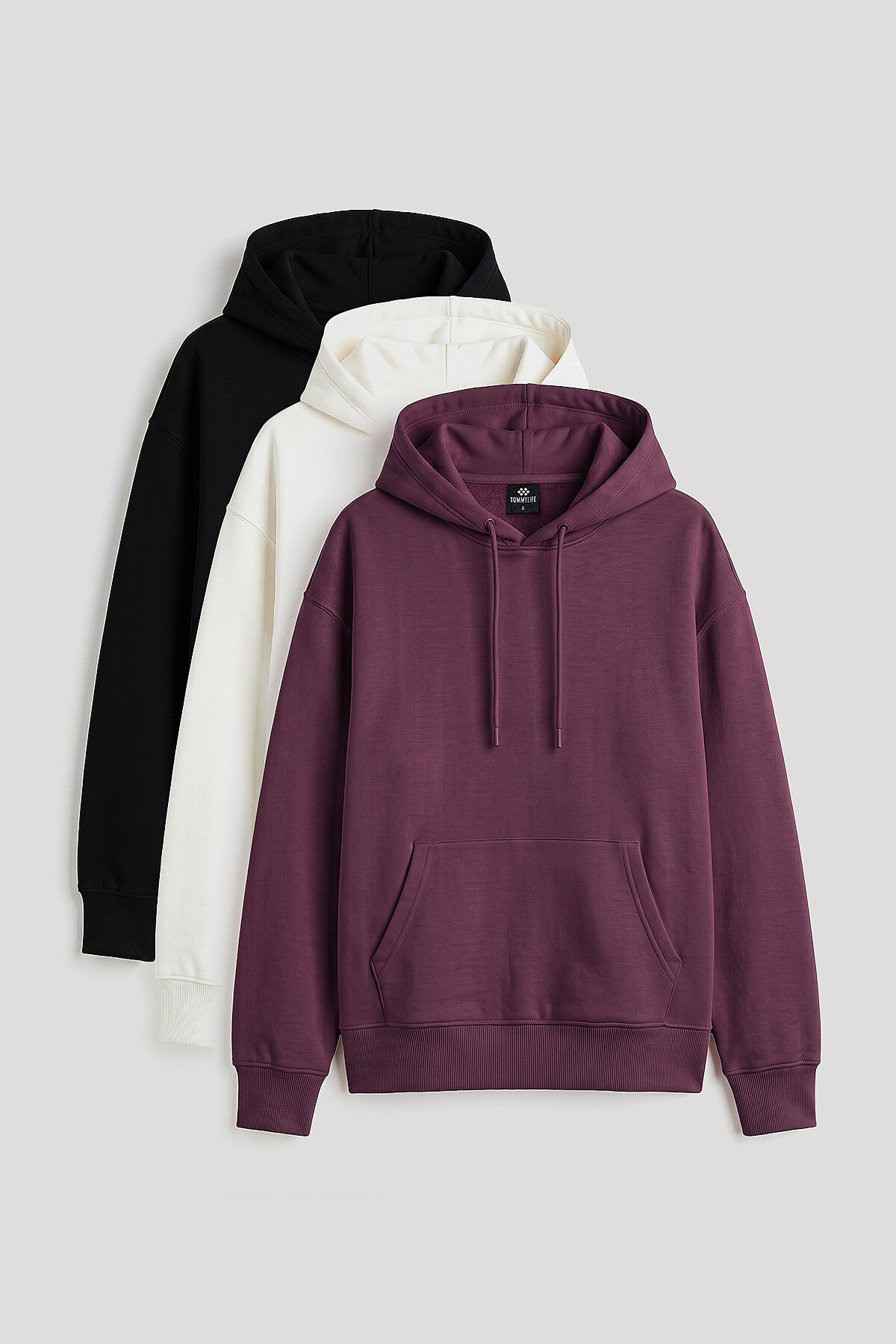 Standart Kapüşonlu 3'lü Paket Siyah-Ekru-Soft Vişne Kadın Sweatshirt - 97321 - TOMMYLIFE