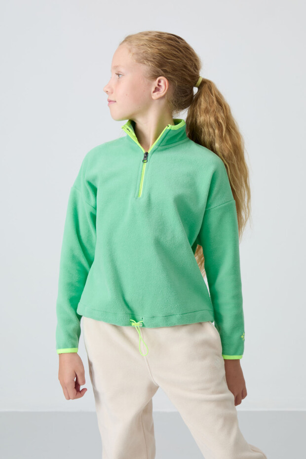 Su Yeşil Kalın Yumuşak Dokulu Standart Fit Nakışlı Polar Kız Çocuk Sweatshirt - 75151 - 2