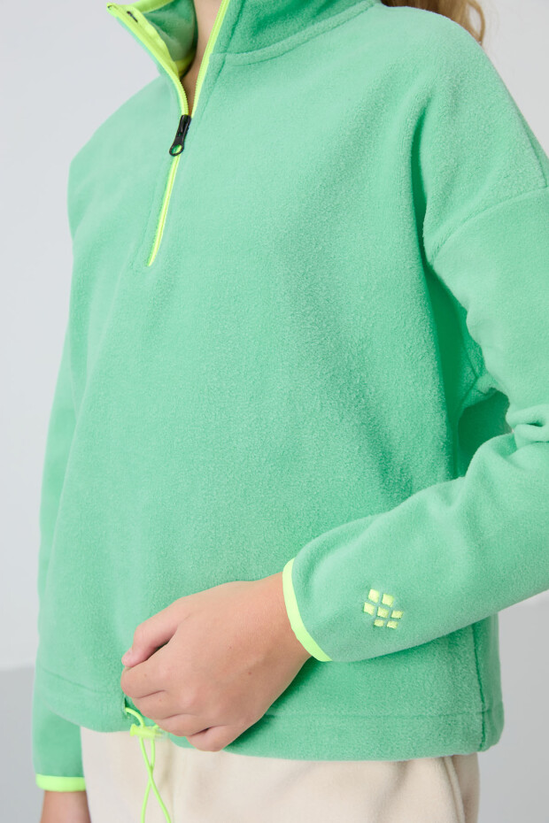 Su Yeşil Kalın Yumuşak Dokulu Standart Fit Nakışlı Polar Kız Çocuk Sweatshirt - 75151 - 3