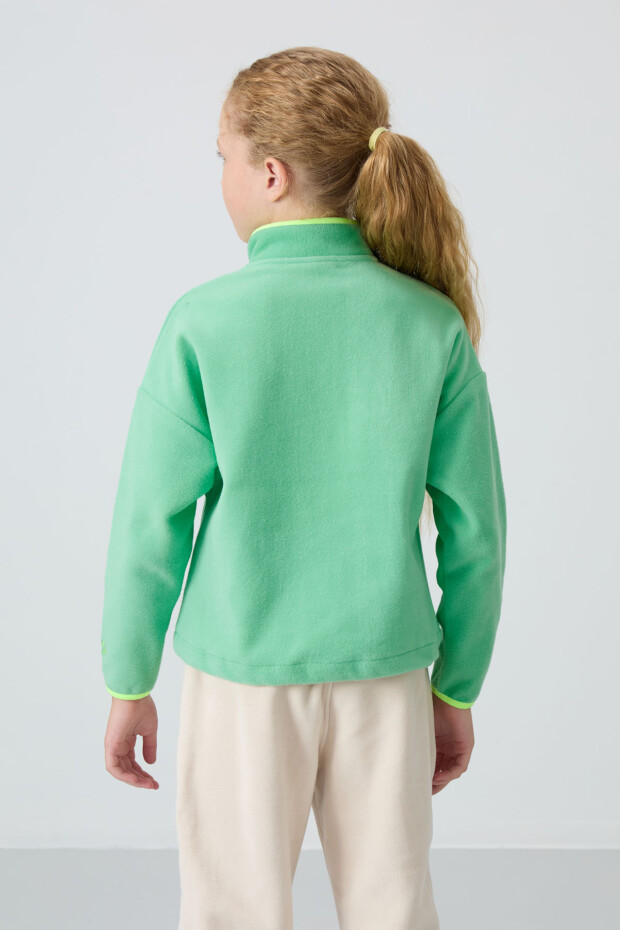 Su Yeşil Kalın Yumuşak Dokulu Standart Fit Nakışlı Polar Kız Çocuk Sweatshirt - 75151 - 5