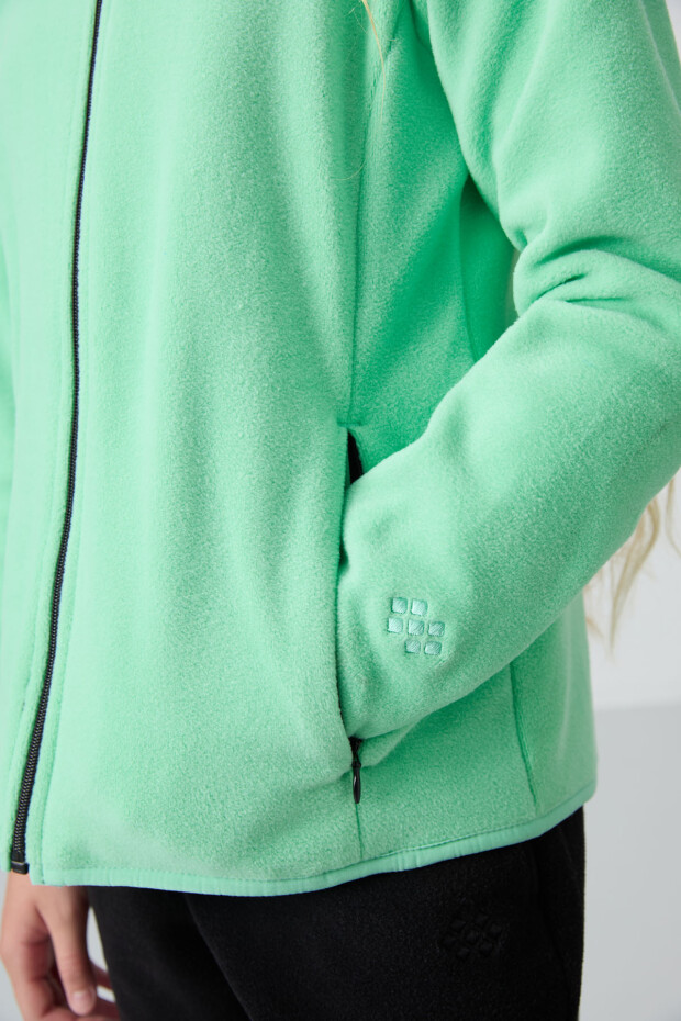Su Yeşil Kalın Yumuşak Dokulu Standart Fit Nakışlı Polar Kız Çocuk Sweatshirt - 75154 - 2