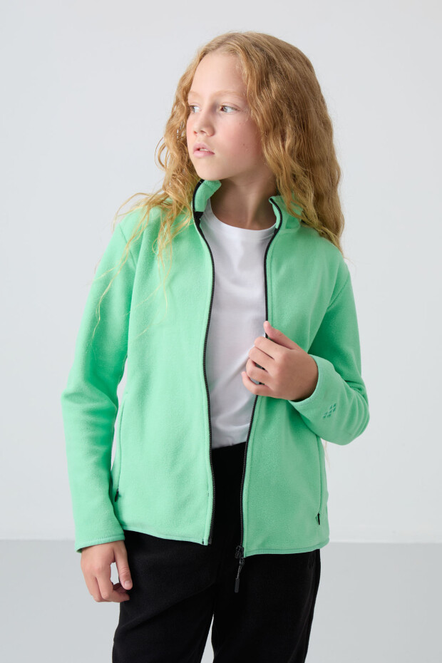 Su Yeşil Kalın Yumuşak Dokulu Standart Fit Nakışlı Polar Kız Çocuk Sweatshirt - 75154 - 3