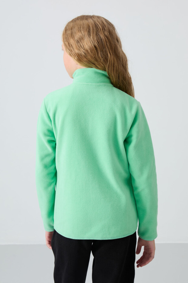 Su Yeşil Kalın Yumuşak Dokulu Standart Fit Nakışlı Polar Kız Çocuk Sweatshirt - 75154 - 5