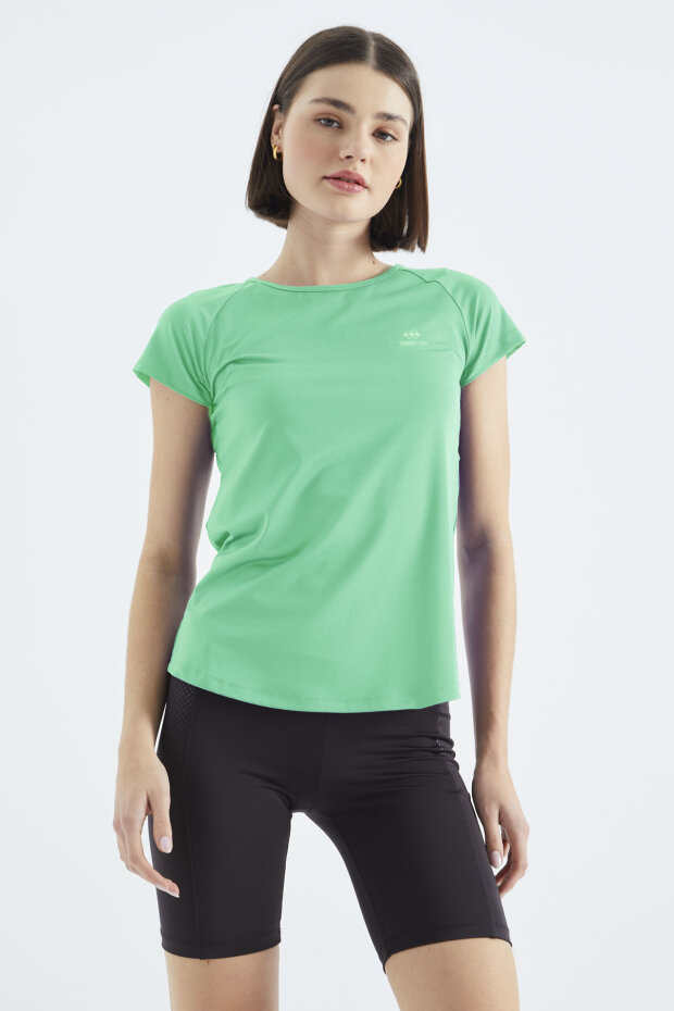 Su Yeşili Sırt Pencereli Kısa Kol Standart Kalıp O Yaka Kadın T-Shirt - 97101 - 2