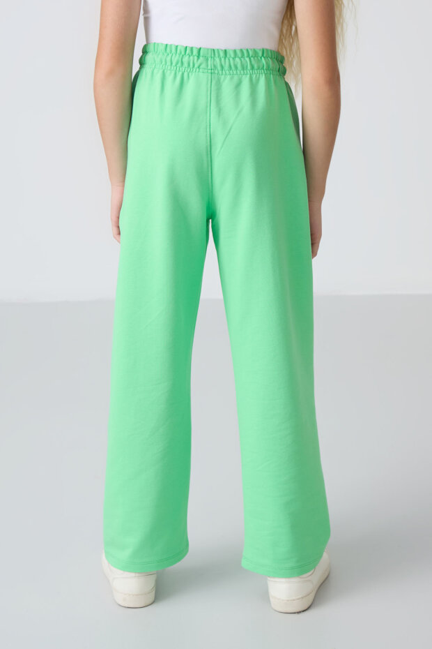 Su Yeşil Cepli Ön Dikiş Detaylı Geniş Paça Kız Çocuk Eşofman Altı -75144 - 5