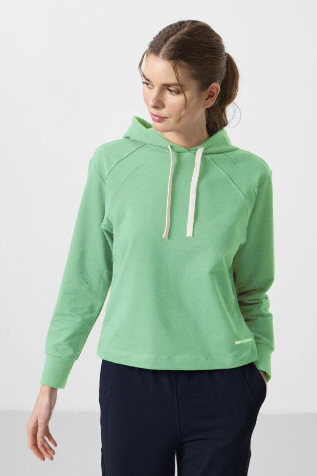 Su Yeşili-Lacivert Kapüşonlu Oversize Kadın Eşofman Takım - 95336 - 3