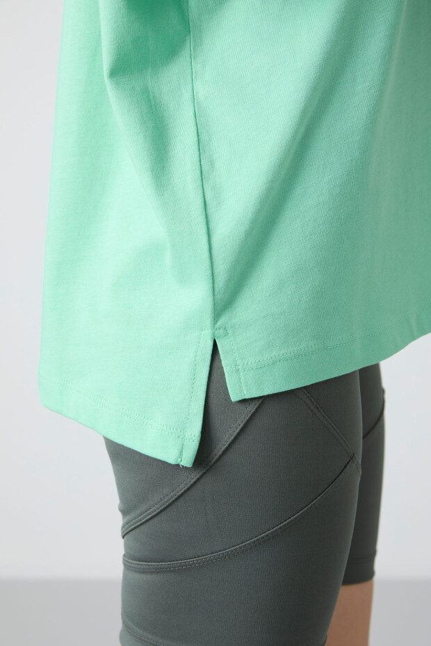 Su Yeşili Penye Modal Yumuşak Tuşeli Oversize Fit Basic Kadın T-Shirt- 97285 - 4