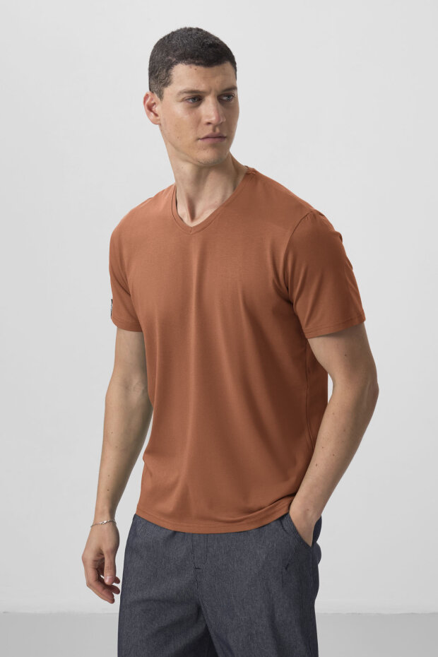 Tarçın Basic Kısa Kol Standart Kalıp V Yaka Erkek T-Shirt - 87912 - 4