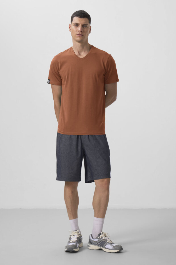 Tarçın Basic Kısa Kol Standart Kalıp V Yaka Erkek T-Shirt - 87912 - 3