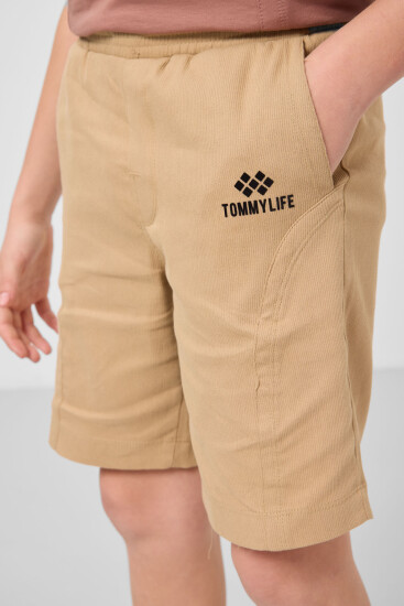 Tarçın-Koyu Bej Pamuklu Oversize Fit Dokuma Hafif Esnek Chino Erkek Çocuk Şort Takım - 11276 - Thumbnail
