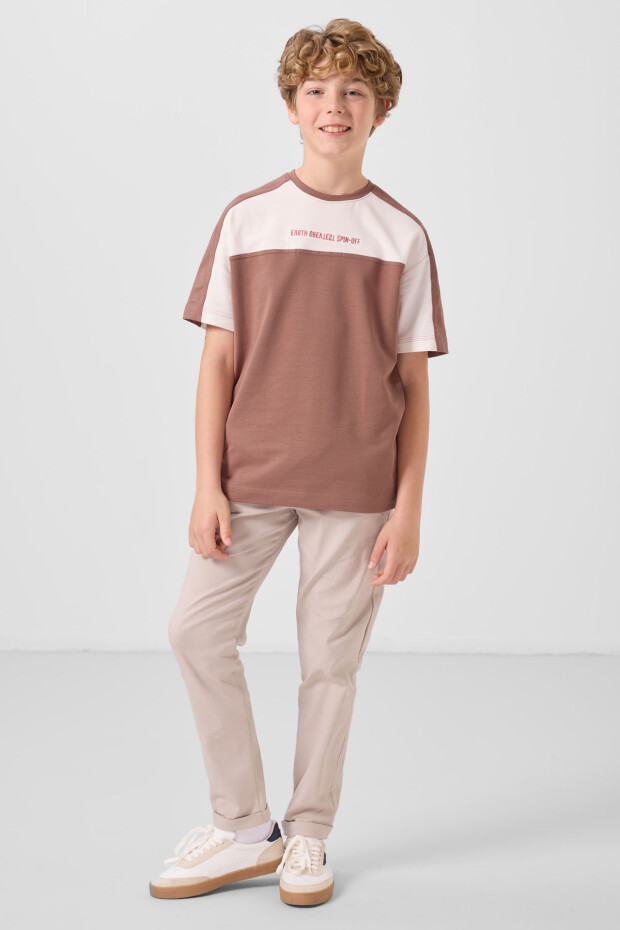 Tarçın Pamuklu Yumuşak Dokulu Oversize Fit Nakışlı Erkek Çocuk T-Shirt - 11290 - 2