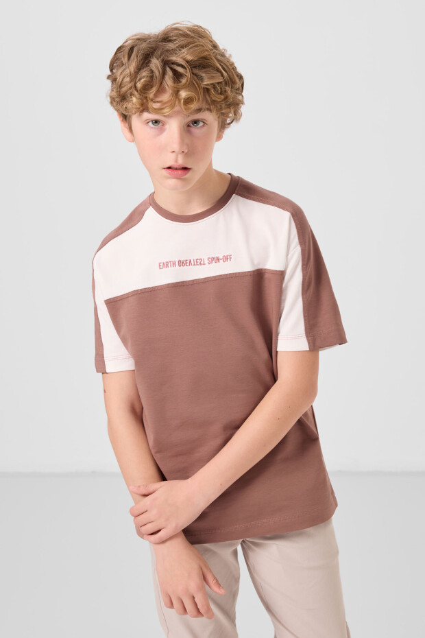 Tarçın Pamuklu Yumuşak Dokulu Oversize Fit Nakışlı Erkek Çocuk T-Shirt - 11290 - 3