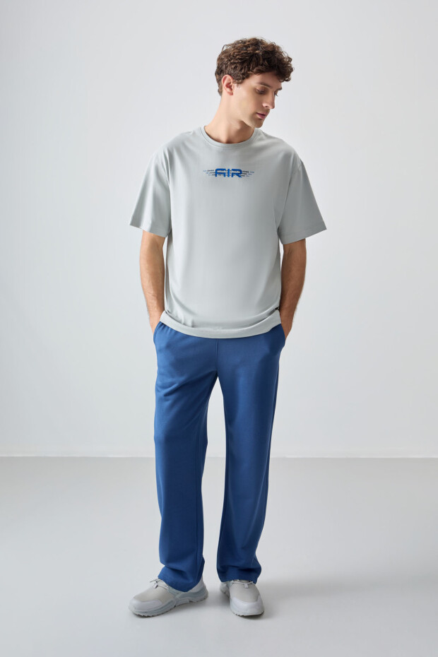 Taş %100 Pamuk Kalın Yumuşak Dokulu Oversize Fit Baskılı Erkek T-Shirt - 88356 - 2