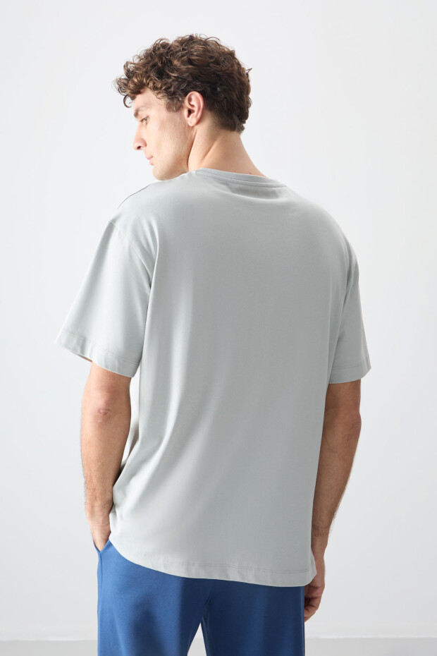 Taş %100 Pamuk Kalın Yumuşak Dokulu Oversize Fit Baskılı Erkek T-Shirt - 88356 - 5