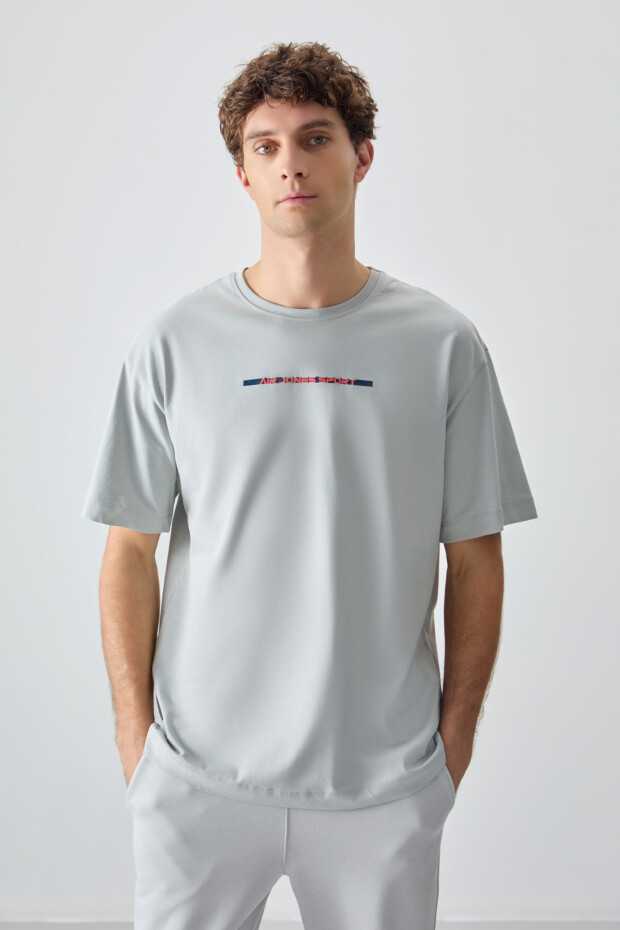 Taş %100 Pamuk Kalın Yumuşak Dokulu Oversize Fit Baskılı Erkek T-Shirt - 88358 - 4