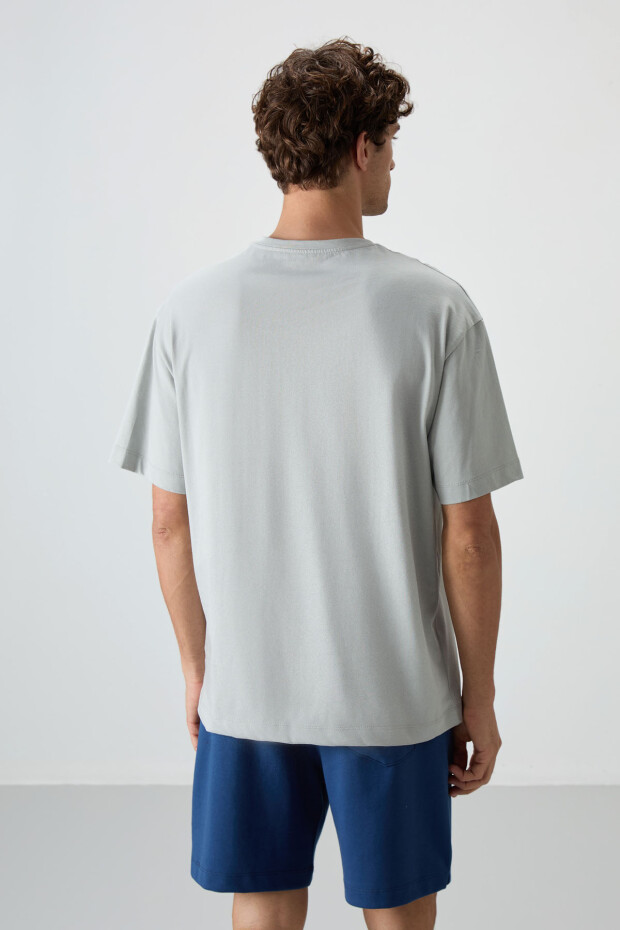 Taş %100 Pamuk Kalın Yumuşak Dokulu Oversize Fit Baskılı Erkek T-Shirt - 88360 - 5
