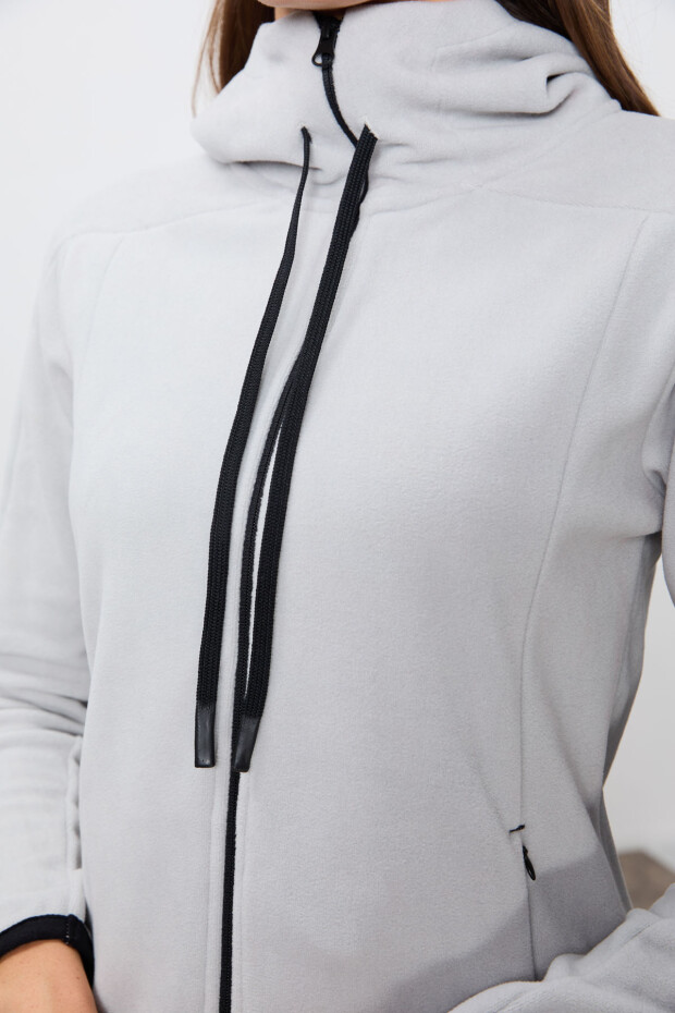 Taş Kalın Yumuşak Dokulu Kapüşonlu Standart Fit Nakışlı Polar Kadın Sweatshirt -97287 - 3