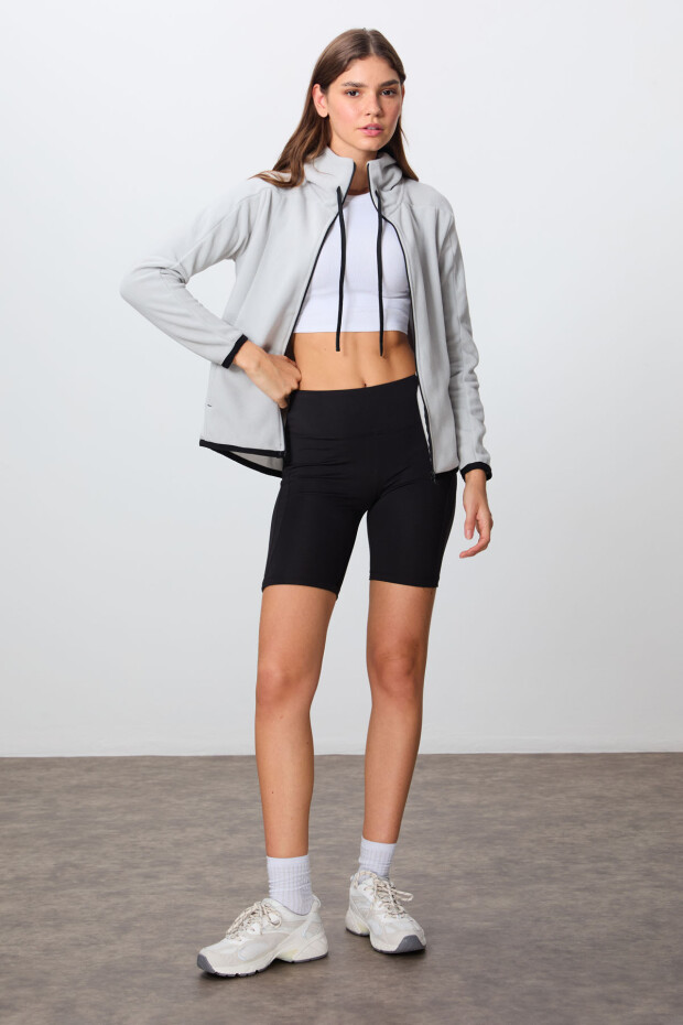 Taş Kalın Yumuşak Dokulu Kapüşonlu Standart Fit Nakışlı Polar Kadın Sweatshirt -97287 - 5