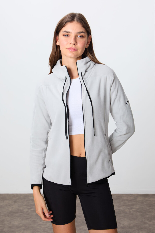 Taş Kalın Yumuşak Dokulu Kapüşonlu Standart Fit Nakışlı Polar Kadın Sweatshirt -97287 - 2