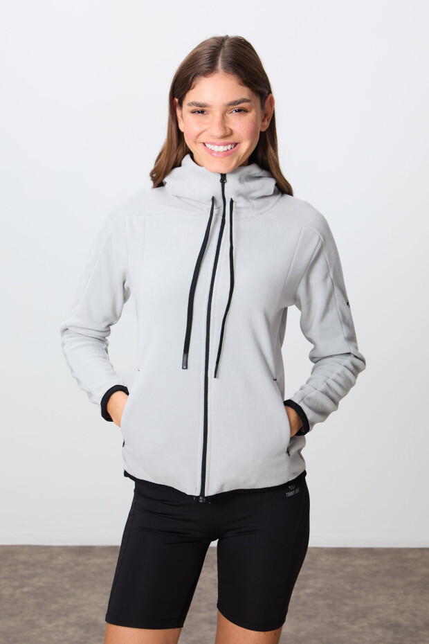 Taş Kalın Yumuşak Dokulu Kapüşonlu Standart Fit Nakışlı Polar Kadın Sweatshirt -97287 - 6