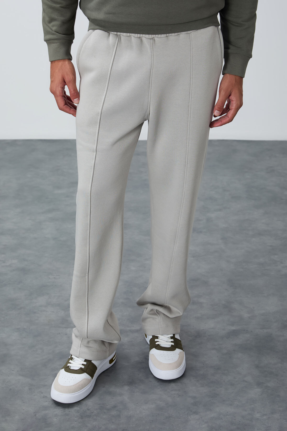 Taş Pamuklu Kalın İçi Tüylü Yumuşak Dokulu Oversize Nakışlı Erkek Eşofman Altı -82146 - TOMMYLIFE (1)