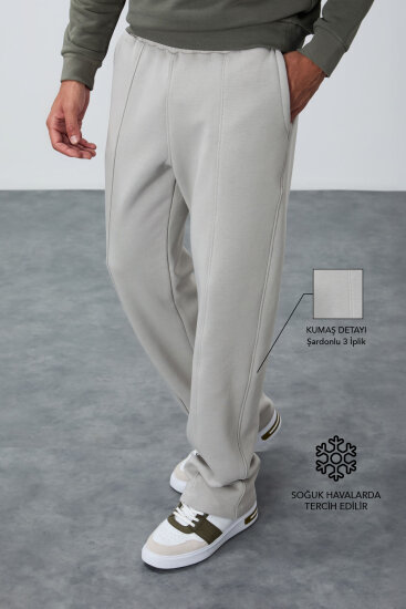 Taş Pamuklu Kalın İçi Tüylü Yumuşak Dokulu Oversize Nakışlı Erkek Eşofman Altı -82146 - TOMMYLIFE